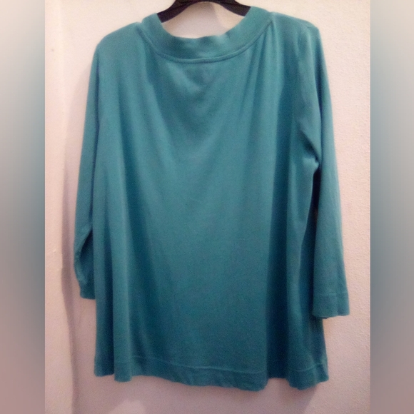 Chico's Teal 3/4 Sleeve V-Neck Top 100% Pima Cotton Size 3 XL - Picture 2 of 4